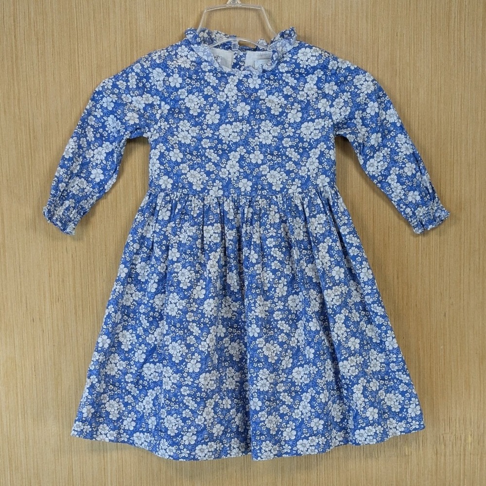 Edgehill Collection Blue White Floral Cottage Long Sleeve Cotton Dress Girls 6